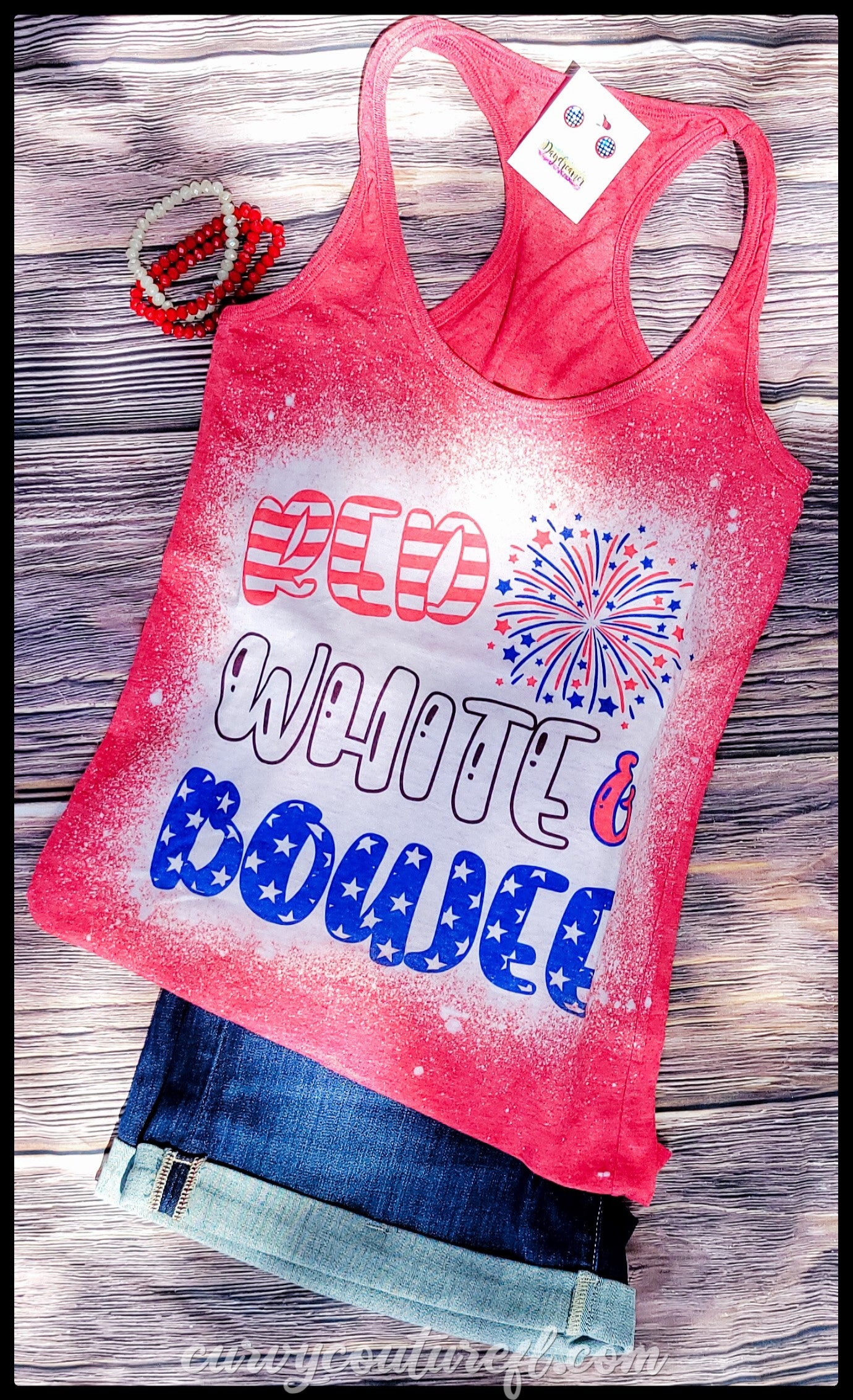 *Red, White & Boujee Tank AND Matching Earrings Medium