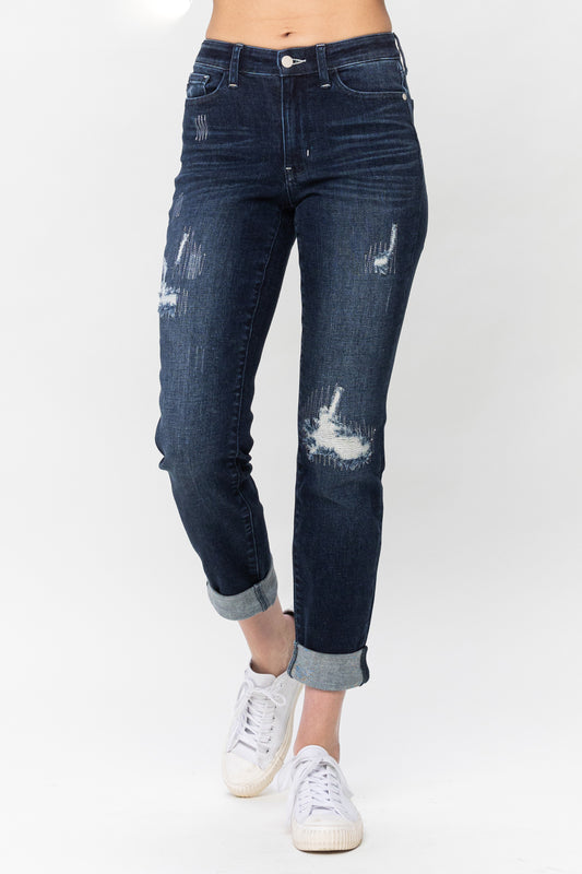 *Stitched Destroy and Double Cuff Boyfriend Jeans