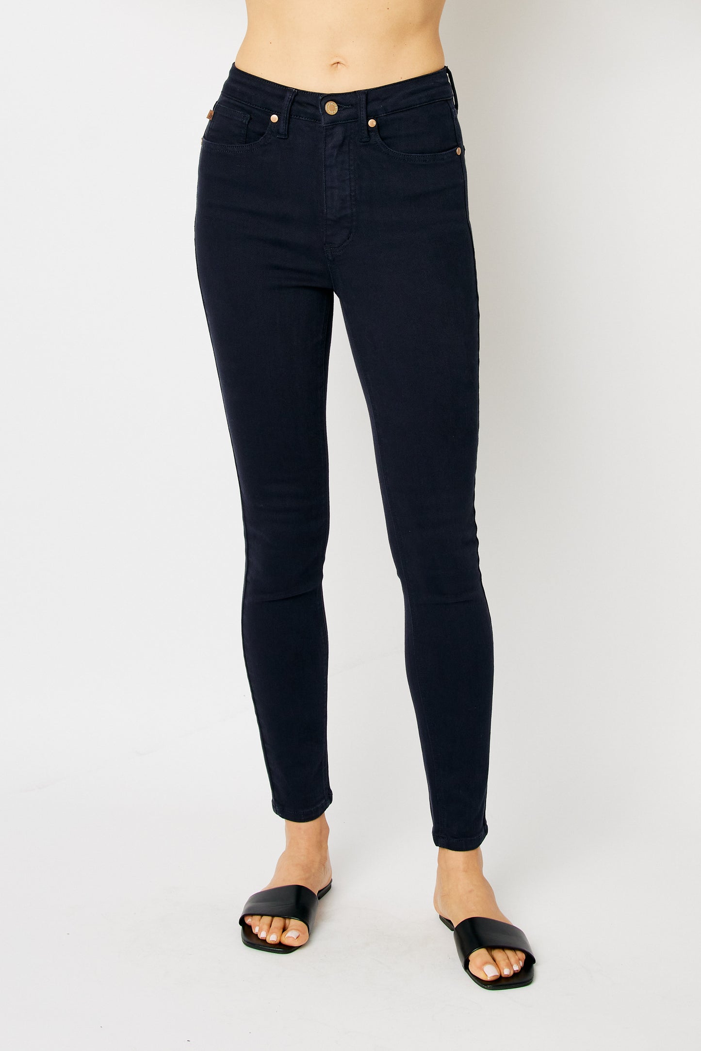 *High Waist Garment Dyed Tummy Control Skinny Jeans Navy