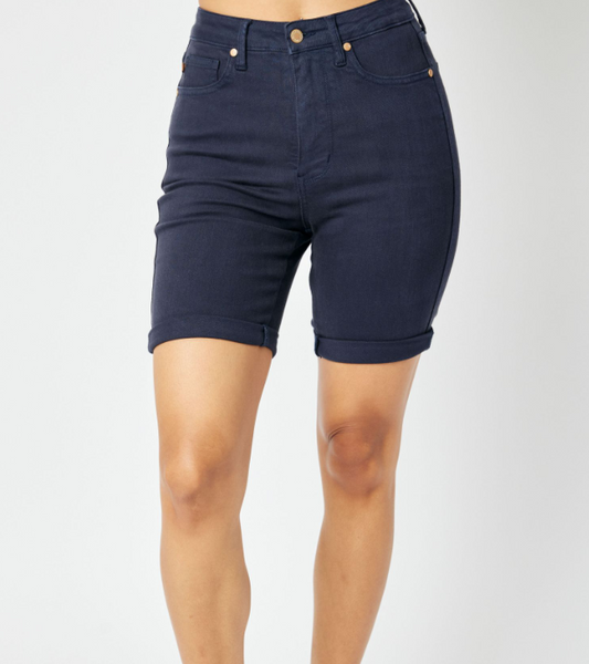 *High Waist Tummy Control Bermuda Shorts Navy