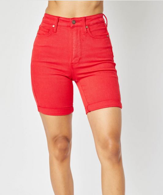 *High Waist Tummy Control Bermuda Shorts Red