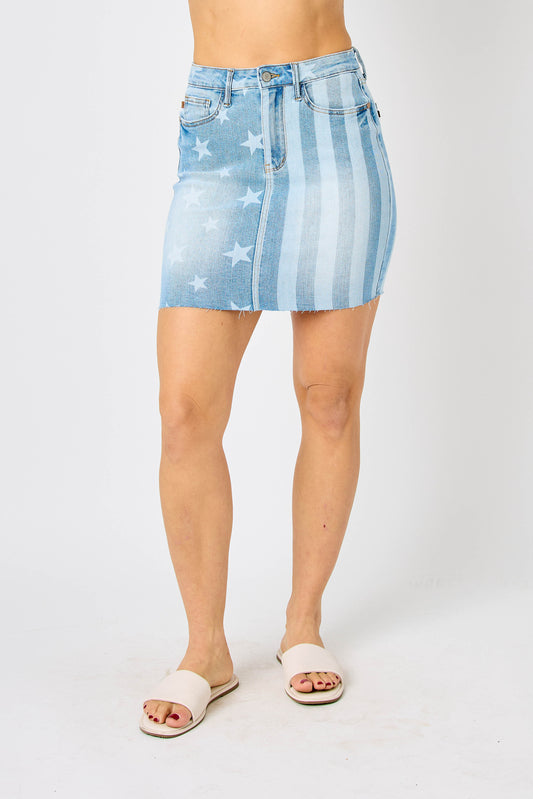 *High Waist Star & Stripe Bleach Discharge Skirt