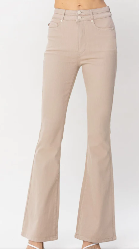 *Khaki High Waist Tummy Control Flare Jeans