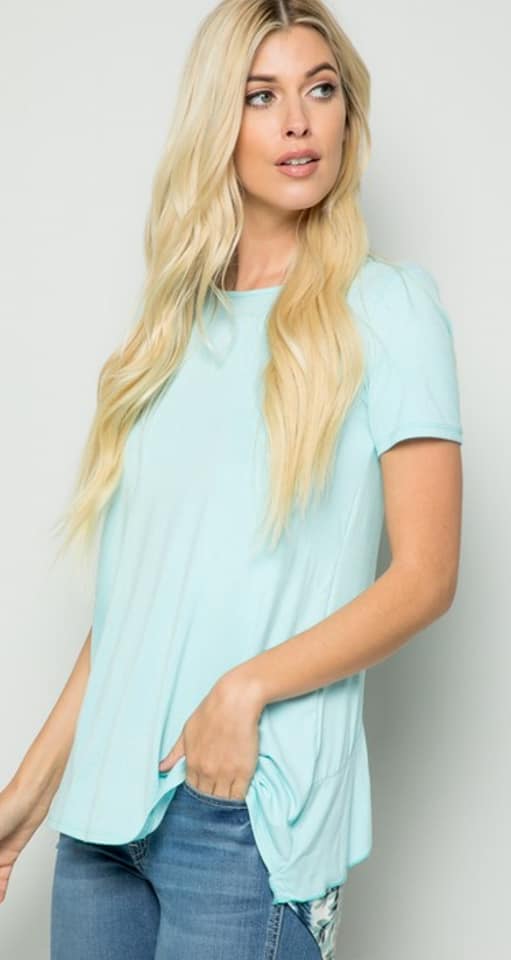 *Solid Tee with Decorative Back White/Mint Plus Size