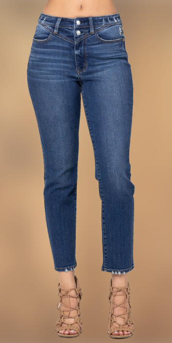 High Waist Front Yoke Slim Fit Jeans