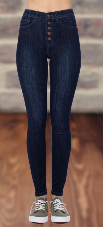 High-waist Button Fly Skinny Jeans