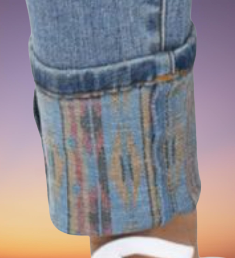 Relax Fit Southwestern Print Cuff Jeans