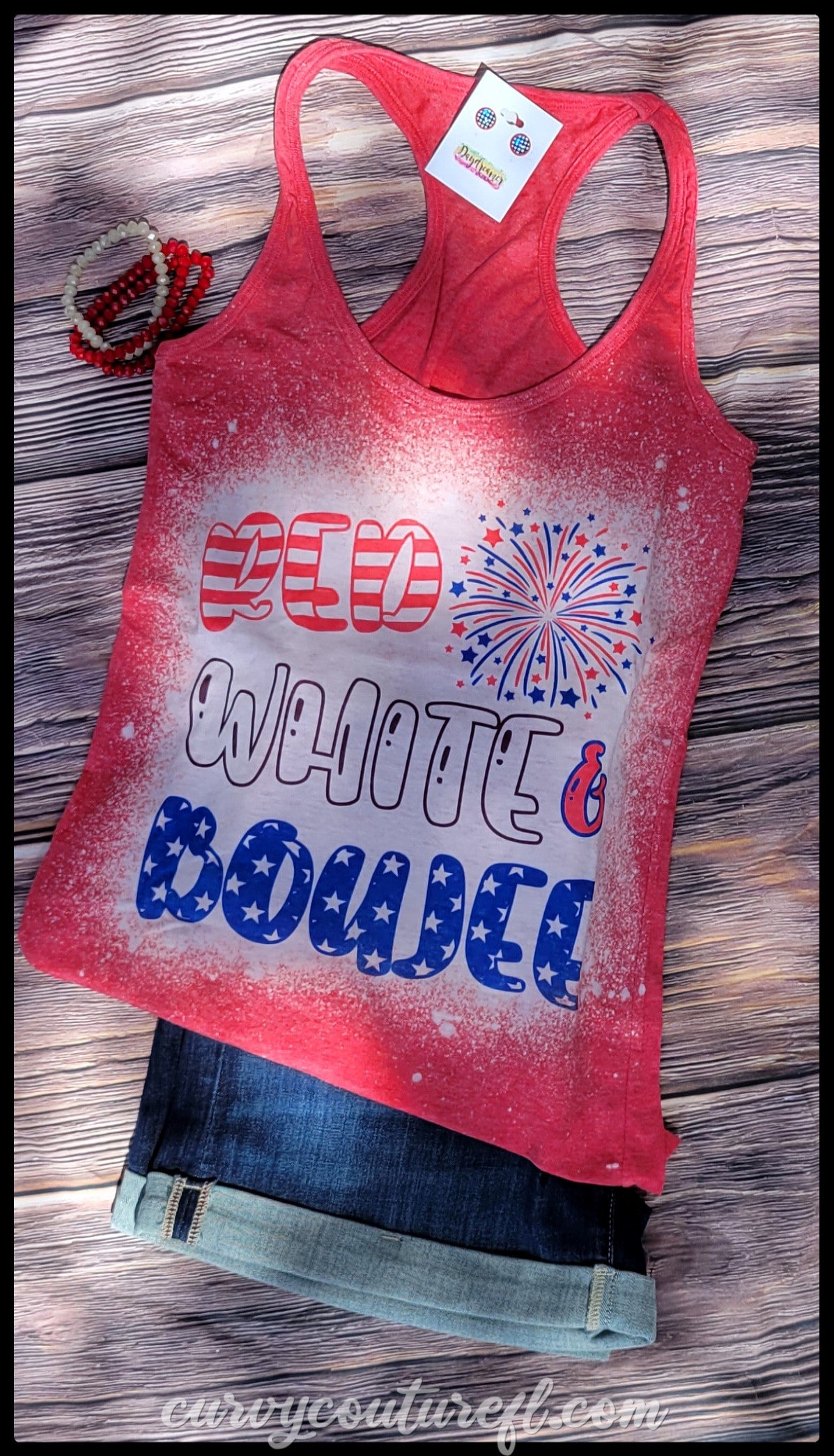 *Red, White & Boujee Tank AND Matching Earrings Medium