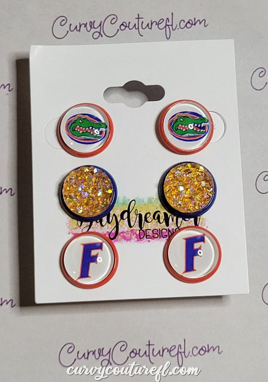 Florida Gator Earrings 3 Pairs