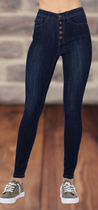 High-waist Button Fly Skinny Jeans