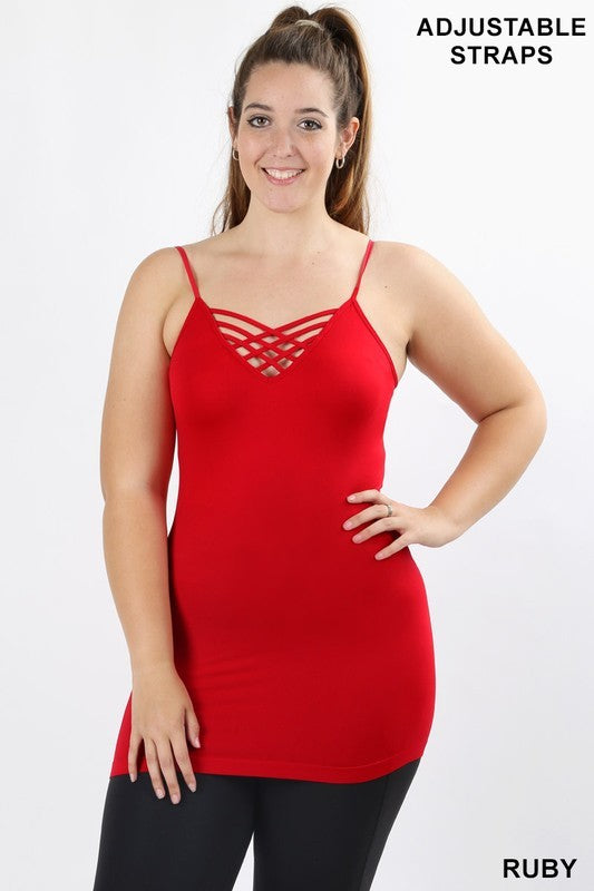 *Criss-Cross Cami with Adjustable Straps Assorted Colors Plus Size